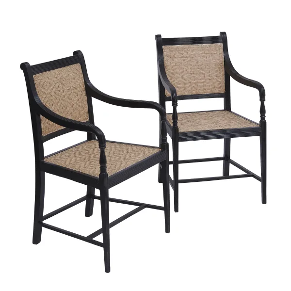 Pair George III Style Anglo Indian Ebony Contemporary Dining Chairs