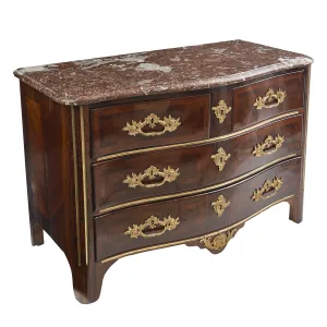 French Kingwood Veneer Regence Commode With Rouge De Rance Marble Top