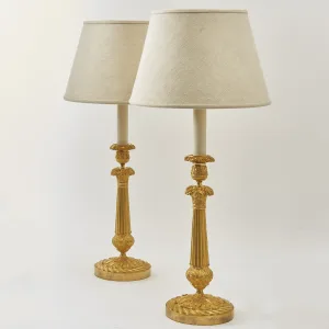 Louis Philippe Gilt Bronze Candlesticks Wired As Lamps