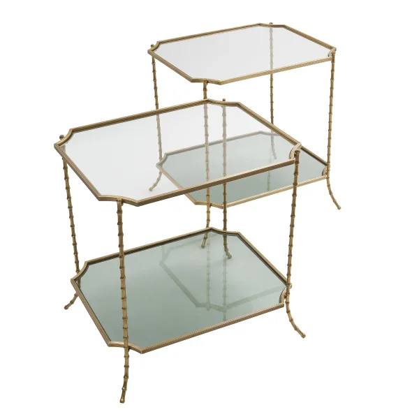 Pair French Brass And Glass End Tables