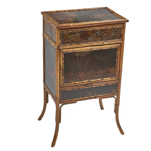 Bamboo And Japanese Lacquer Small Side Cabinet