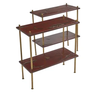 Pair French Red Lacquer Chinoiserie Side Tables