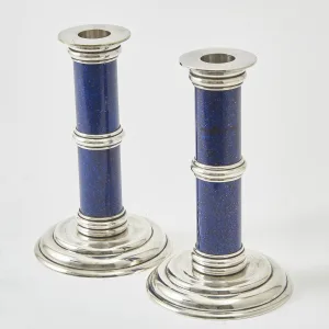 French Silver Plate And Enamel Candlesticks By Puiforcat