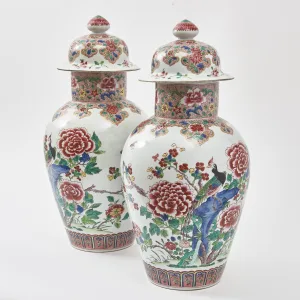 French Famille Rose Style Samson Porcelain Vases And Covers