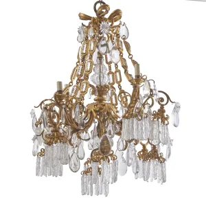 French Ormolu And Crystal Belle Epoque Chandelier With Bow Finial