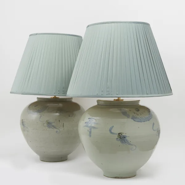 Pair Chinese Blue And White Jars Wired As Lamps