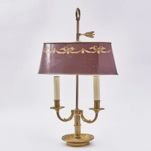 French Bouillotte Lamp With Burgundy Tole Shade