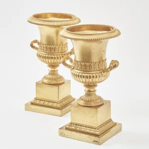 Pair French Louis Philippe Gilt Bronze Campana Shaped Urns