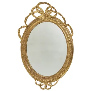 French Carved Giltwood And Gilt Gesso Oval Mirror With Bow Crest