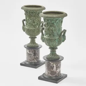 Pair Italian Bronze Grand Tour Urns