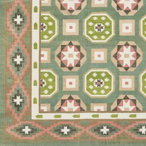 Contemporary Green And Pink Tile Dhurrie