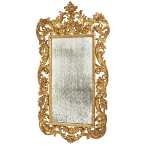 Unusually Large Italian Giltwood Mirror with Carved Floral Border