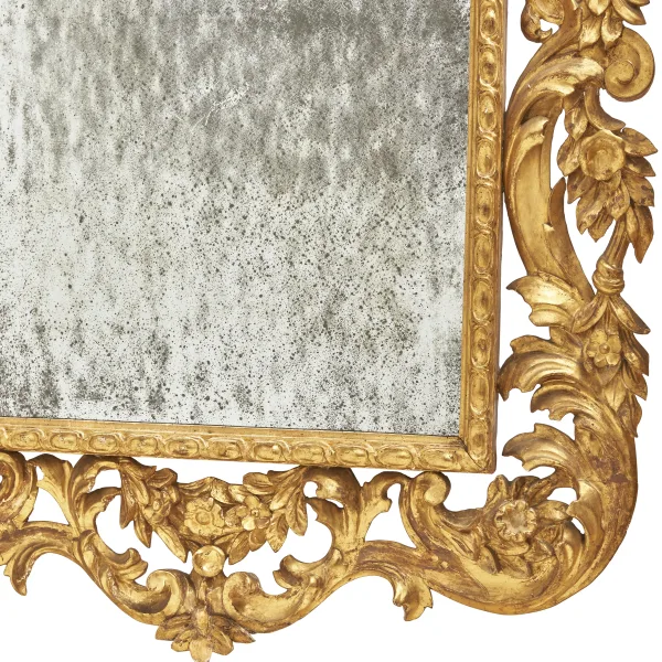 Unusually Large Italian Giltwood Mirror with Carved Floral Border