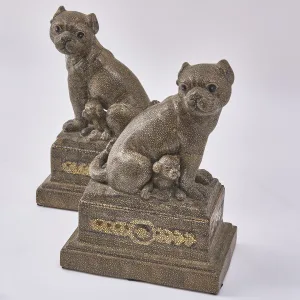 Pair French Porcelain Foo Dogs in Faux Shagreen Finish