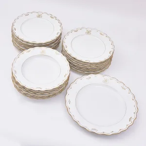 Set 24 French White Wavy Border and Gilt Porcelain Plates