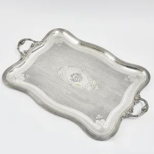 French Silver Plate Tray With Handles Formed As Branches