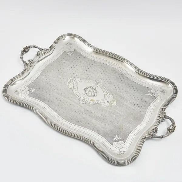 French Silver Plate Tray With Handles Formed As Branches