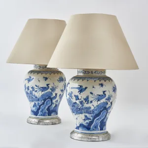 Pair Chinese Style Blue And White Delft Jars Wired As Lamps