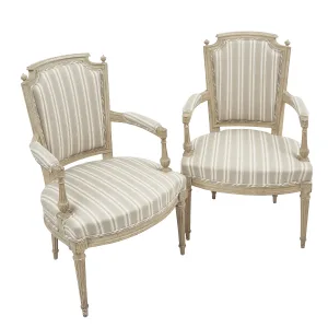 Pair French Louis XVI Painted Armchairs