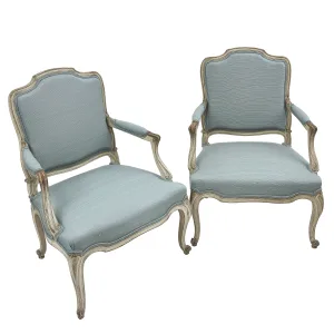 Pair French Painted Louis XV Style Armchairs