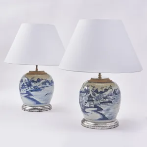 Chinese Blue And White Porcelain Lamps
