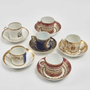 Set Six Harlequin Coffee Cups And Saucers