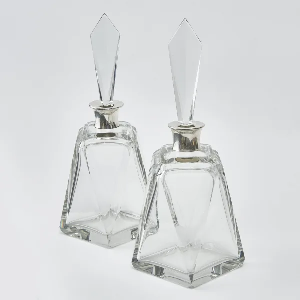 Pair Art Deco Hukin And Heath Stamped Art Deco Decanters