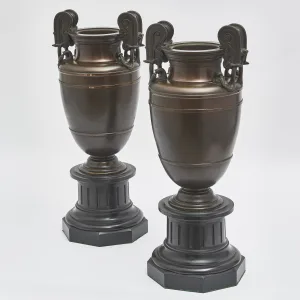 Pair French Louis Philippe Bronze Etruscan Style Urns
