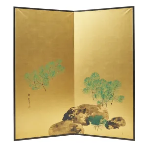 Japanese Two Fold Screen Depicting Pines