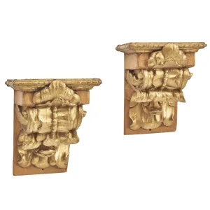 Pair Italian Parcel Gilt And Faux Marble Brackets