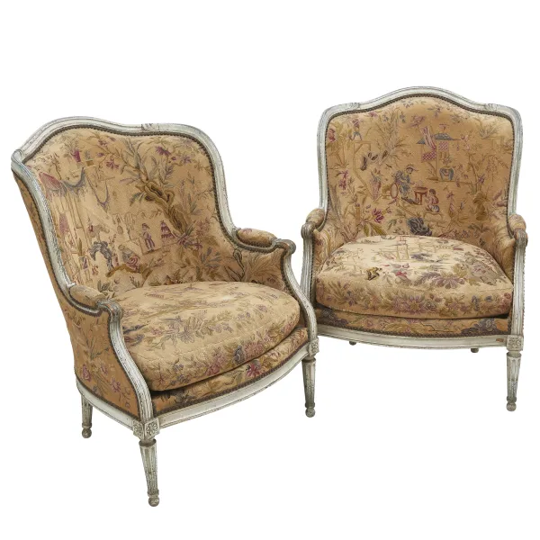 French Louis XVI Style Painted Bergeres Armchairs