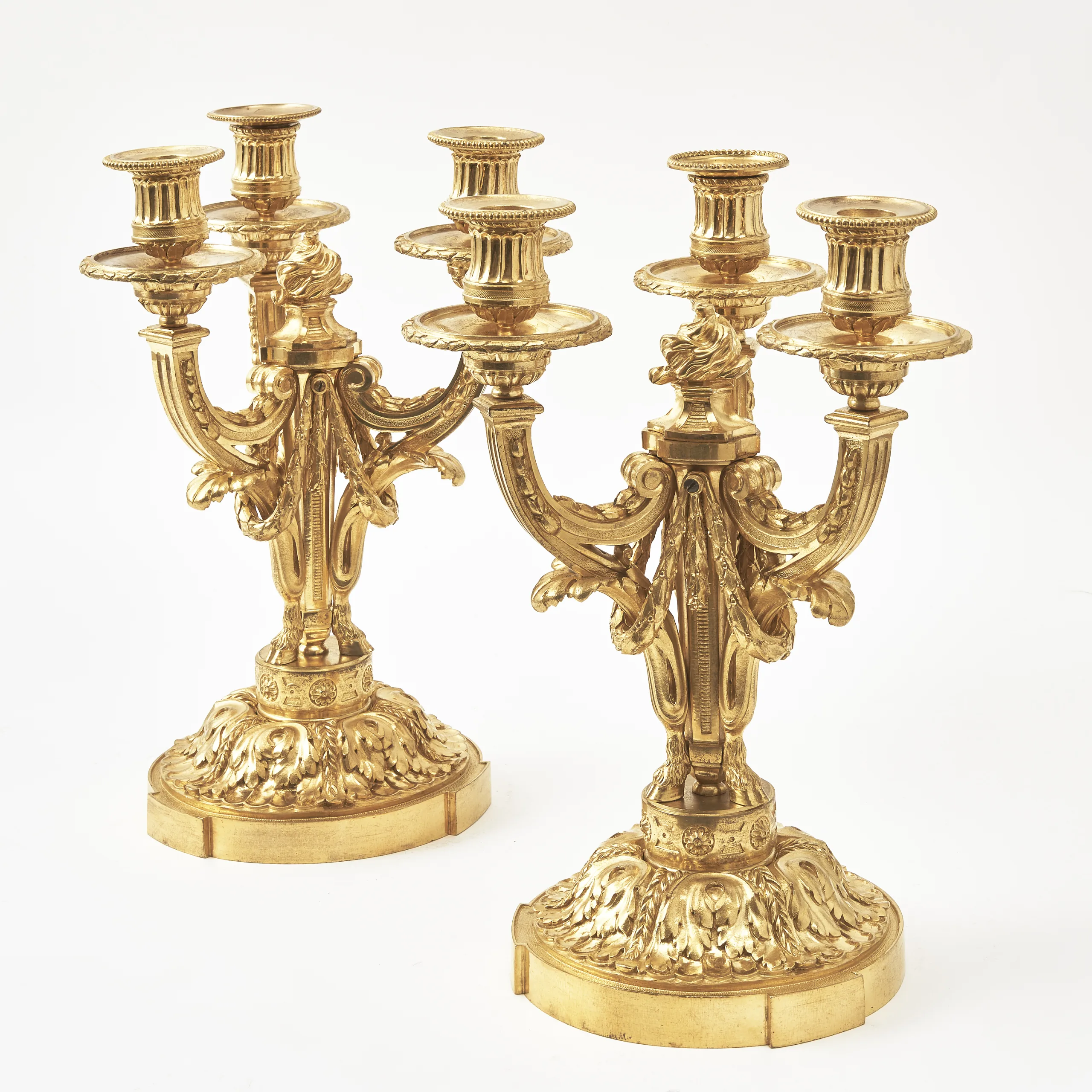 Pair of bronze silver-plated Louis Seize candlesticks - six