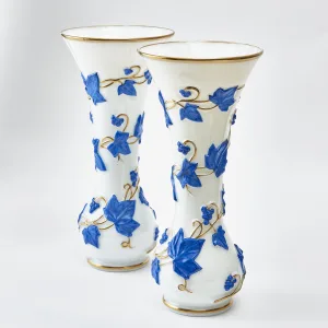 Pair French Opaque White Glass Vases Attributed To Baccarat