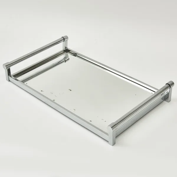 Jacques Adnet Chrome And Mirrored Glass Tray