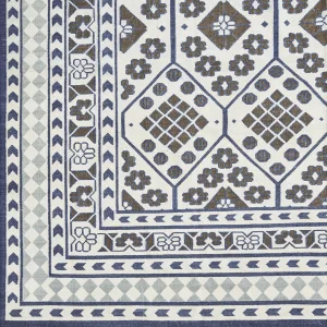 Contemporary Indigo, Pale Blue and Brown Geometric Dhurrie