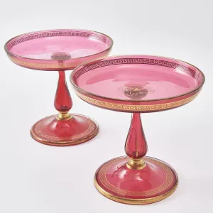 Pair Cranberry Glass Tazzas