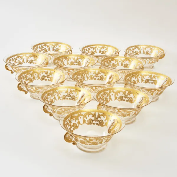 Set Bohemian Glass Bowls With Gilt Decoration
