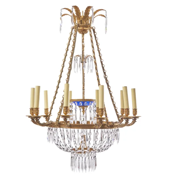 Baltic Neoclassical Gilt Bronze And Crystal Drop Chandelier