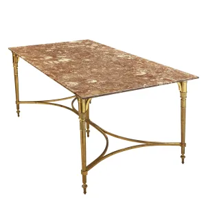 French Neoclassical Bronze Table With Red Fossil Marble Top
