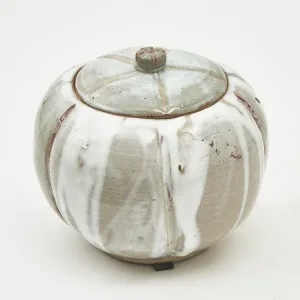 Japanese Studio Pottery Pumpkin Shape Jar And Cover