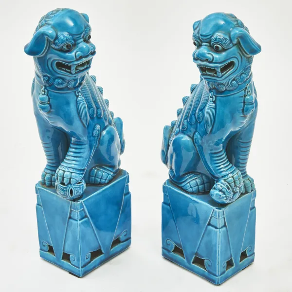 Pair Chinese Turquoise Glaze Foo Dogs
