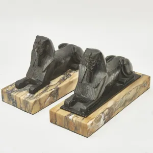 Pair Bronze Sphinxes On Sienna Marble Bases