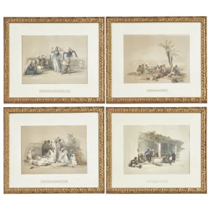 Set Four Signed David Roberts Coloured Lithographs Of Egyptian Figures