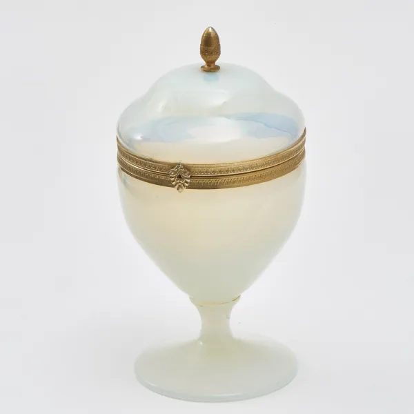 French White Opaline Glass Cup On Stand