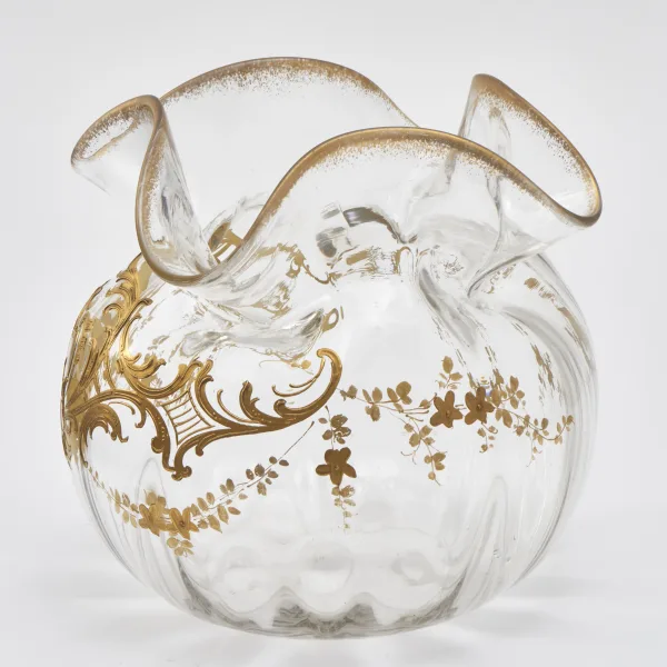 Flared Neck Glass Vase With Gilt Decoration