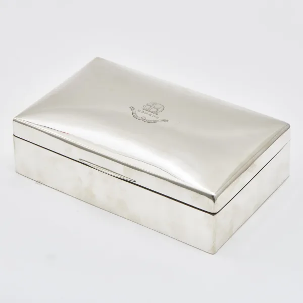 Large Silver Cigar Box Engraved With An Elephant