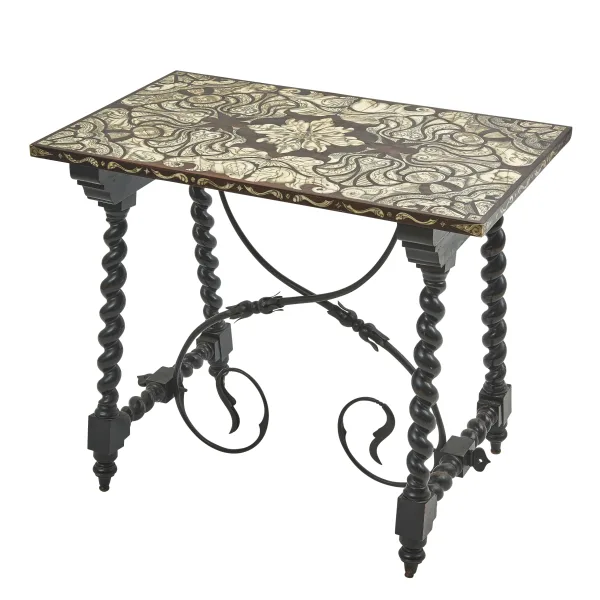 Portugese Table With Bone Inlay And Penwork Decoration