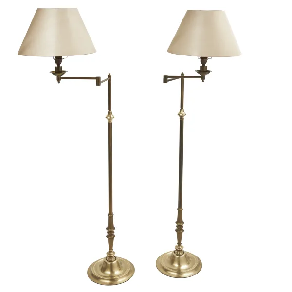 Pair Brass Swing Arm Standard Lamps