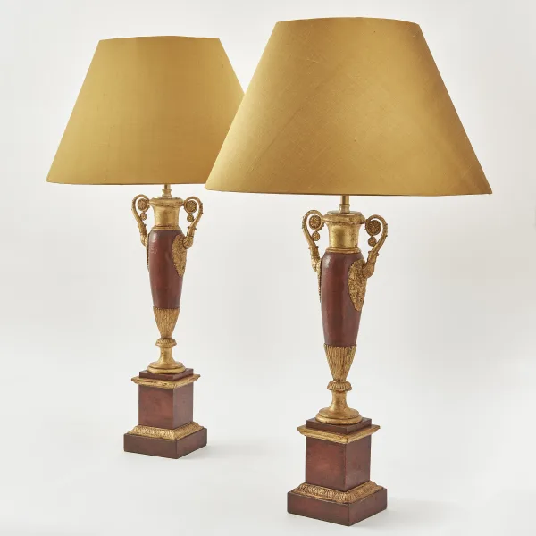 Pair French Painted And Gilt Tole Amphora Lamps