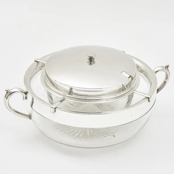 Large Glass And Silver Plate Caviar Dish